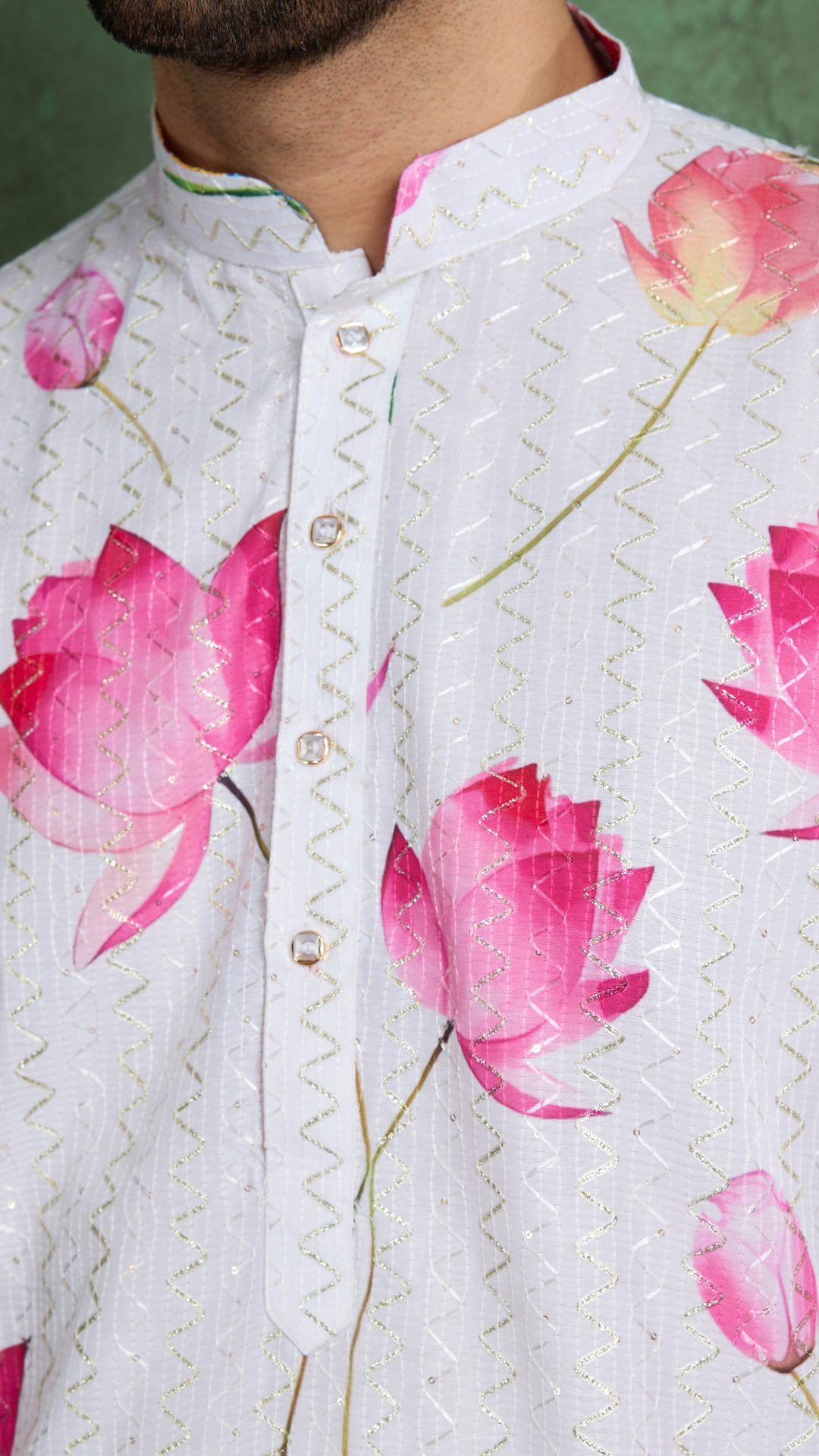 Ethnic Style White & Pink Designer Kurta for Men