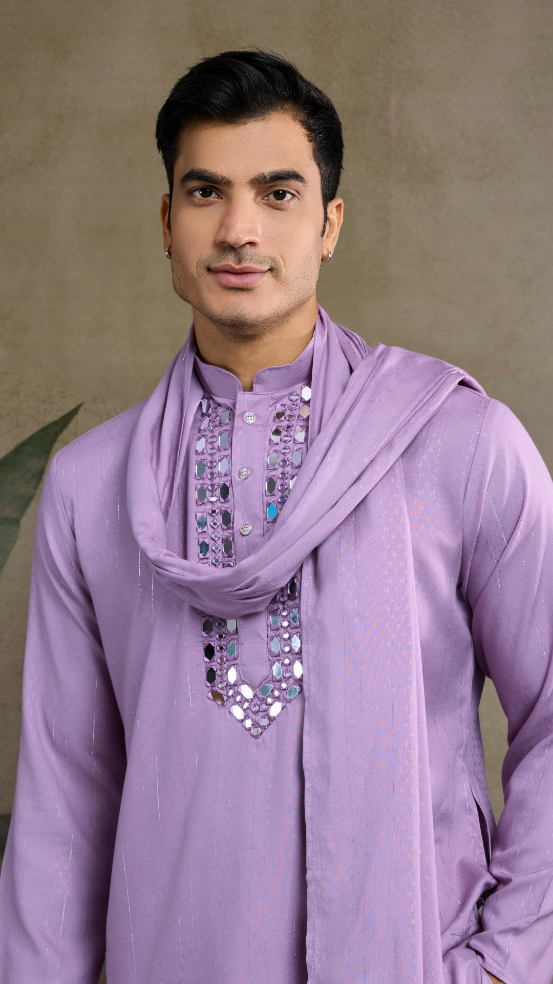 Dusty Pink Mirror Work Kurta for Men - Designer Wear