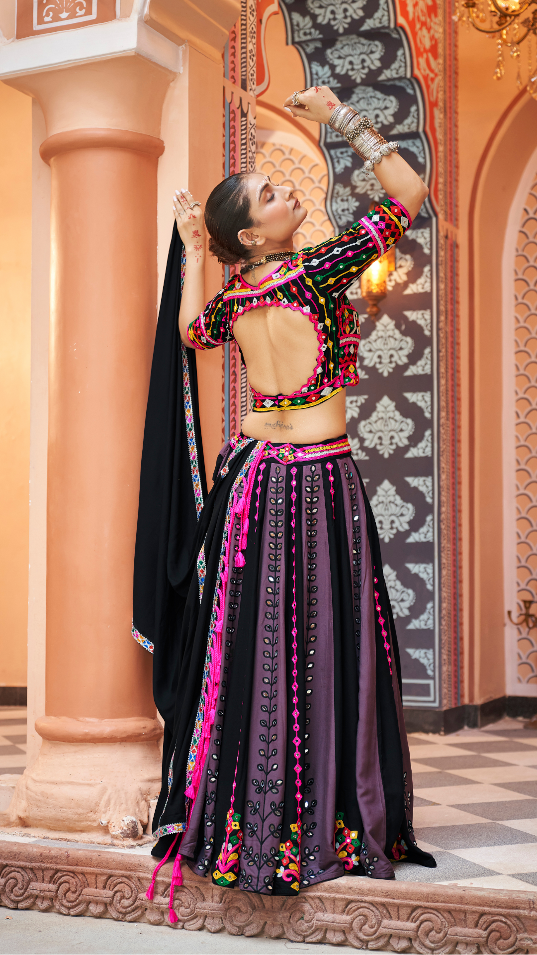 Navratri Special Purple Mirror Work Color Chaniya Choli