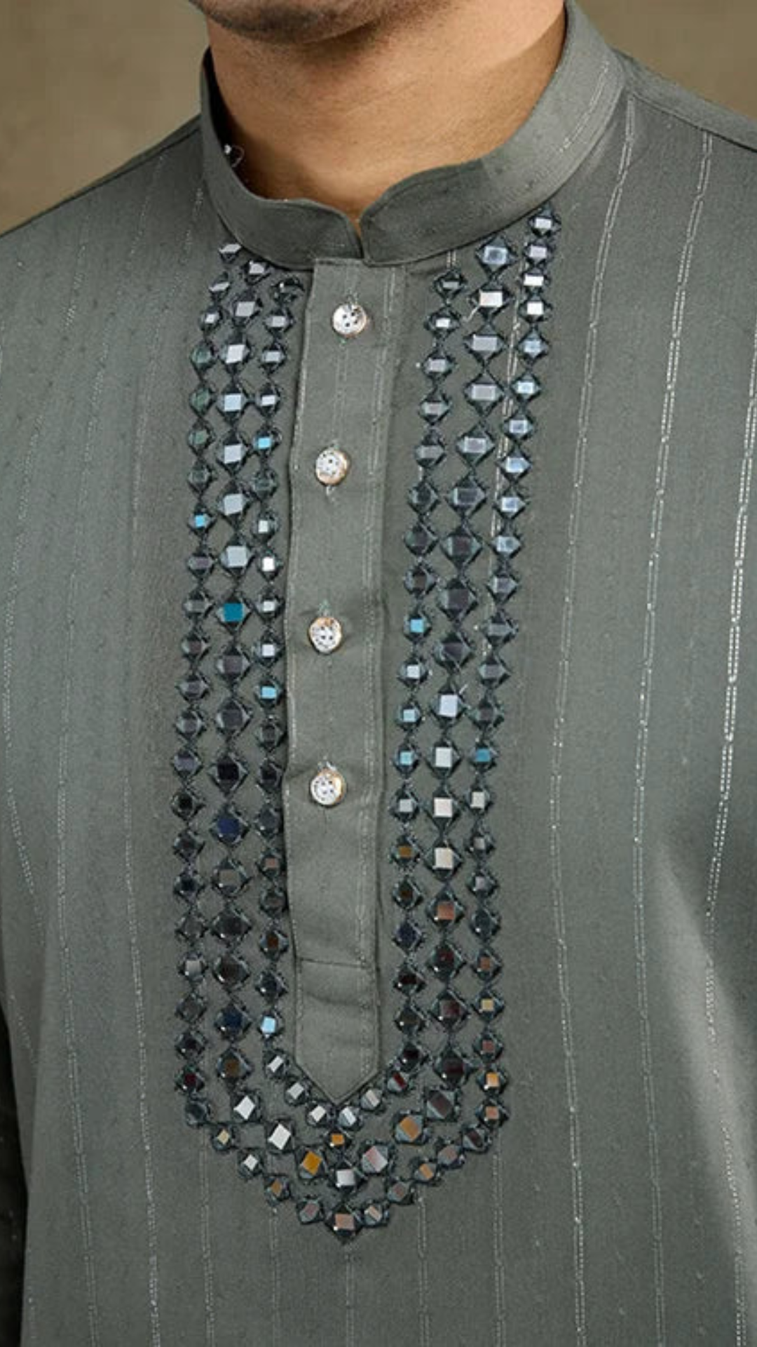 Diwali Special Blue Grey Viscose Silk Kurta with Mirror Work