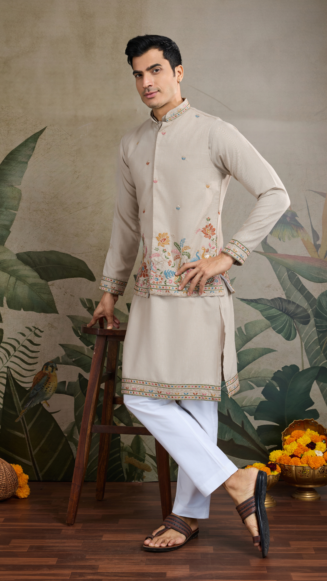 Stylish Ivory Men's Kurta Koti Set – Elegant & Trendy