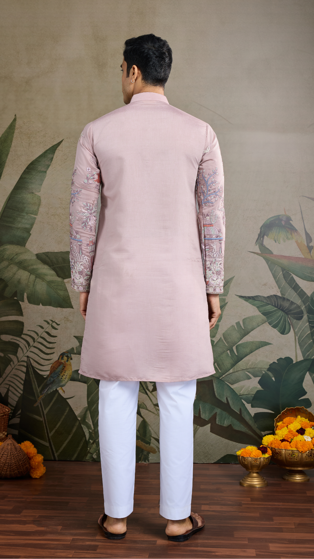 Designer Peach Viscose Silk fancy kurtas for men