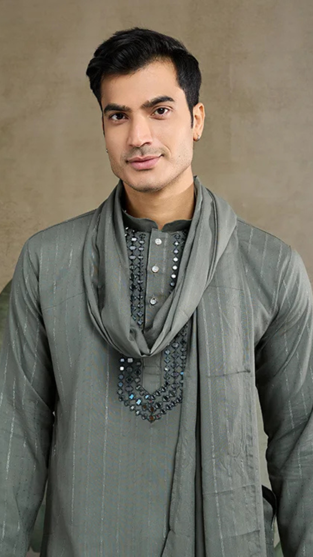 Diwali Special Blue Grey Viscose Silk Kurta with Mirror Work