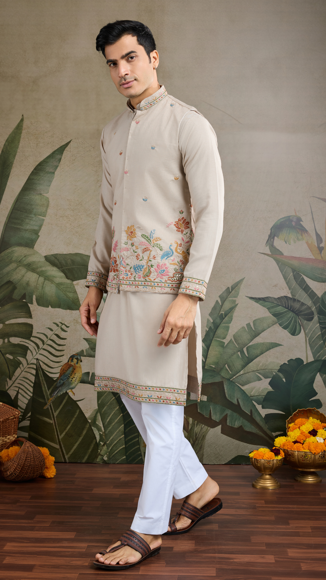 Stylish Ivory Men's Kurta Koti Set – Elegant & Trendy