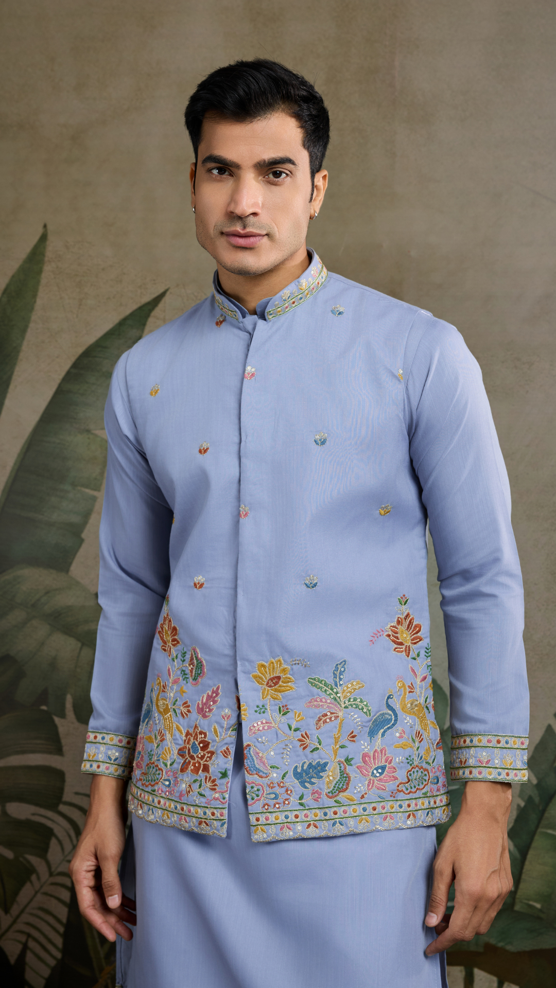 Sky Blue Men's Kurta Koti Set – Stylish & Elegant