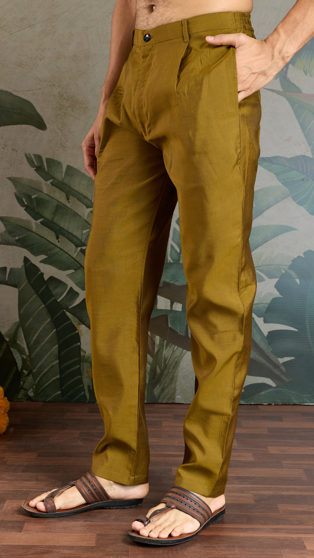 Golden Olive Open Koti Style Kurta Pajama Set for Men