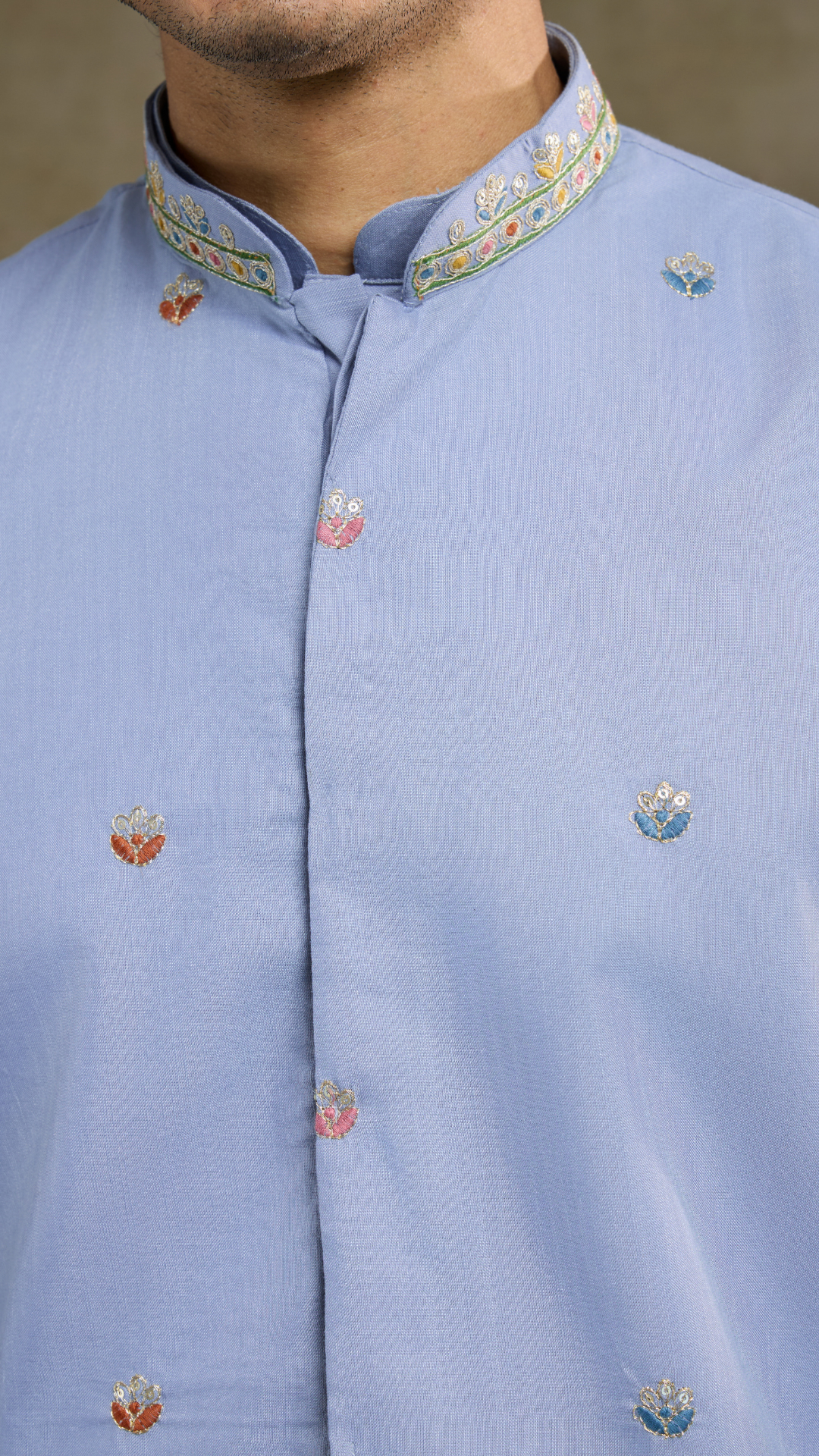 Sky Blue Men's Kurta Koti Set – Stylish & Elegant