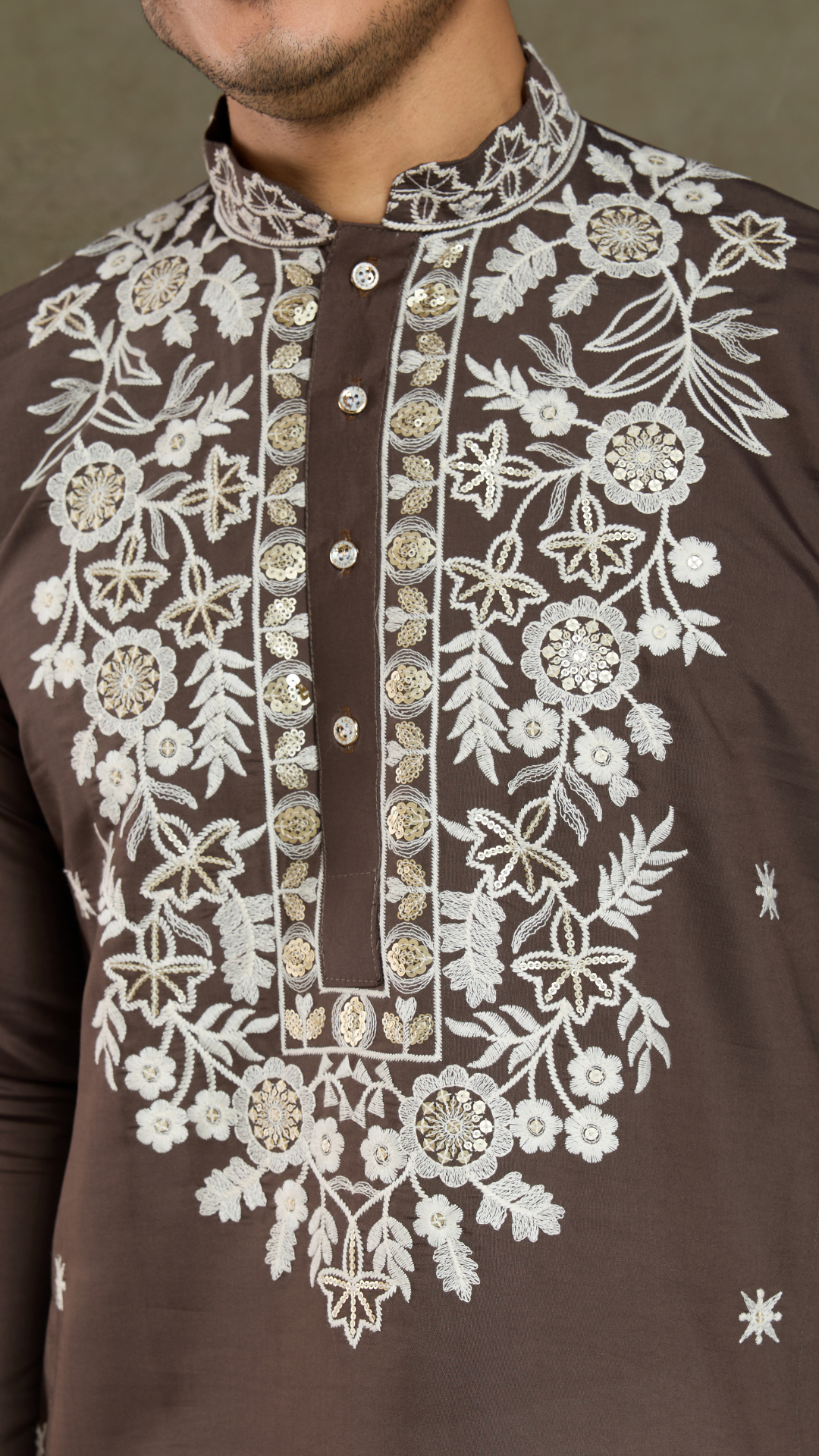 Wedding Functions Chocolate Gray Embroidered Kurta