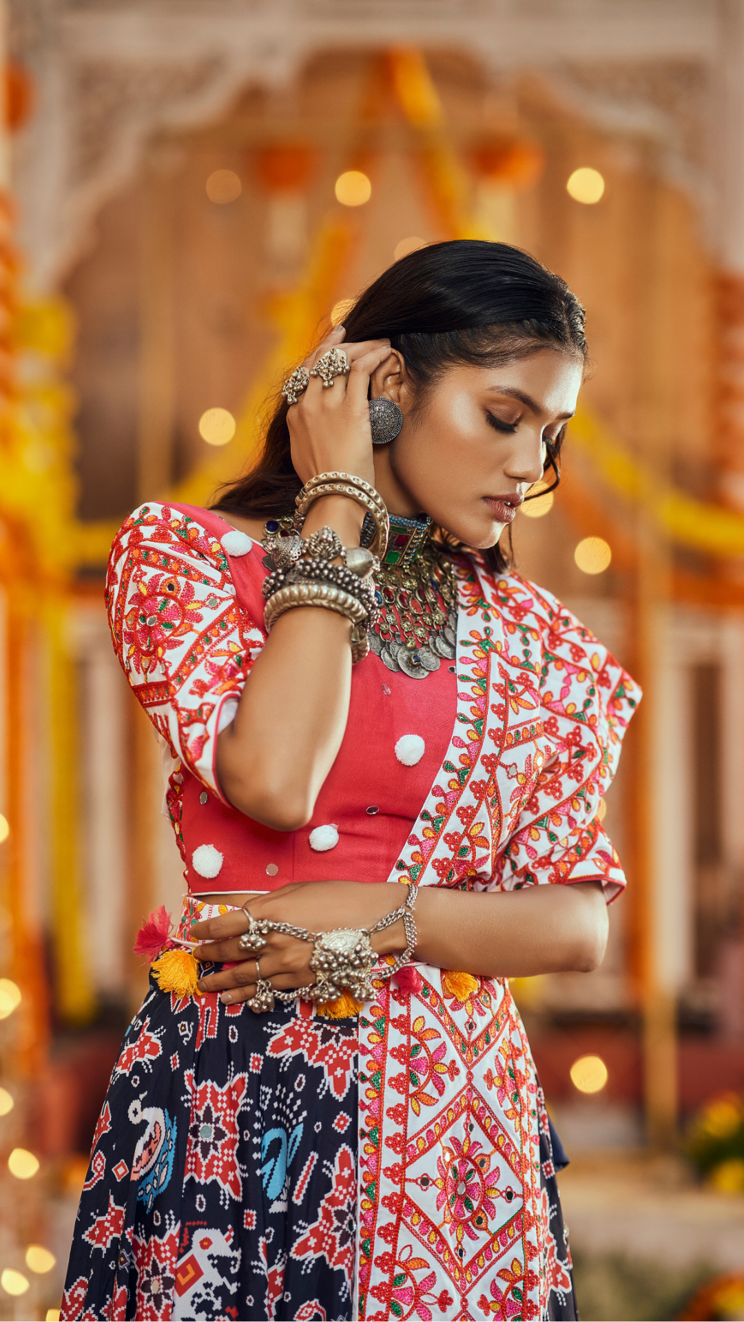 Black Maslin Cotton Digital Printed Work Navratri Lehenga