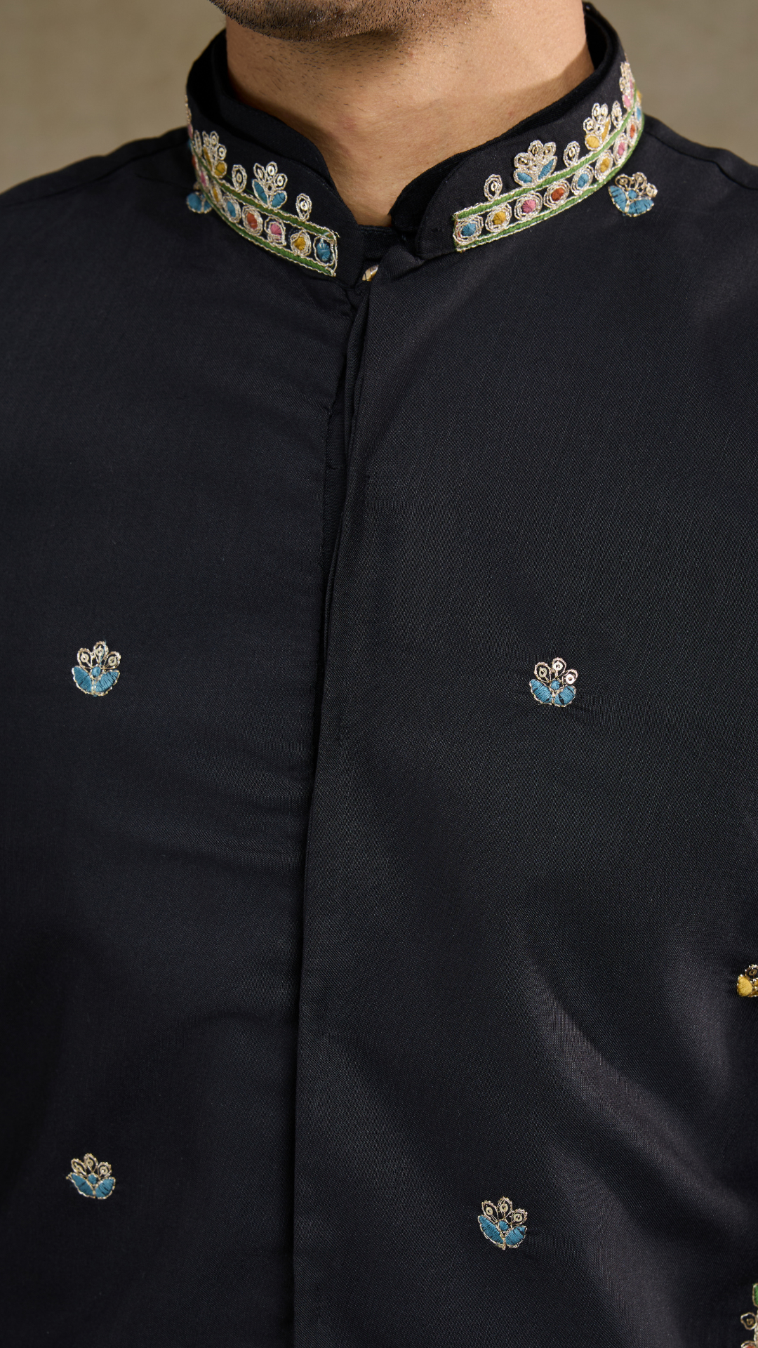 Designer Black Kurta with Embroidered Koti – Elegant Style