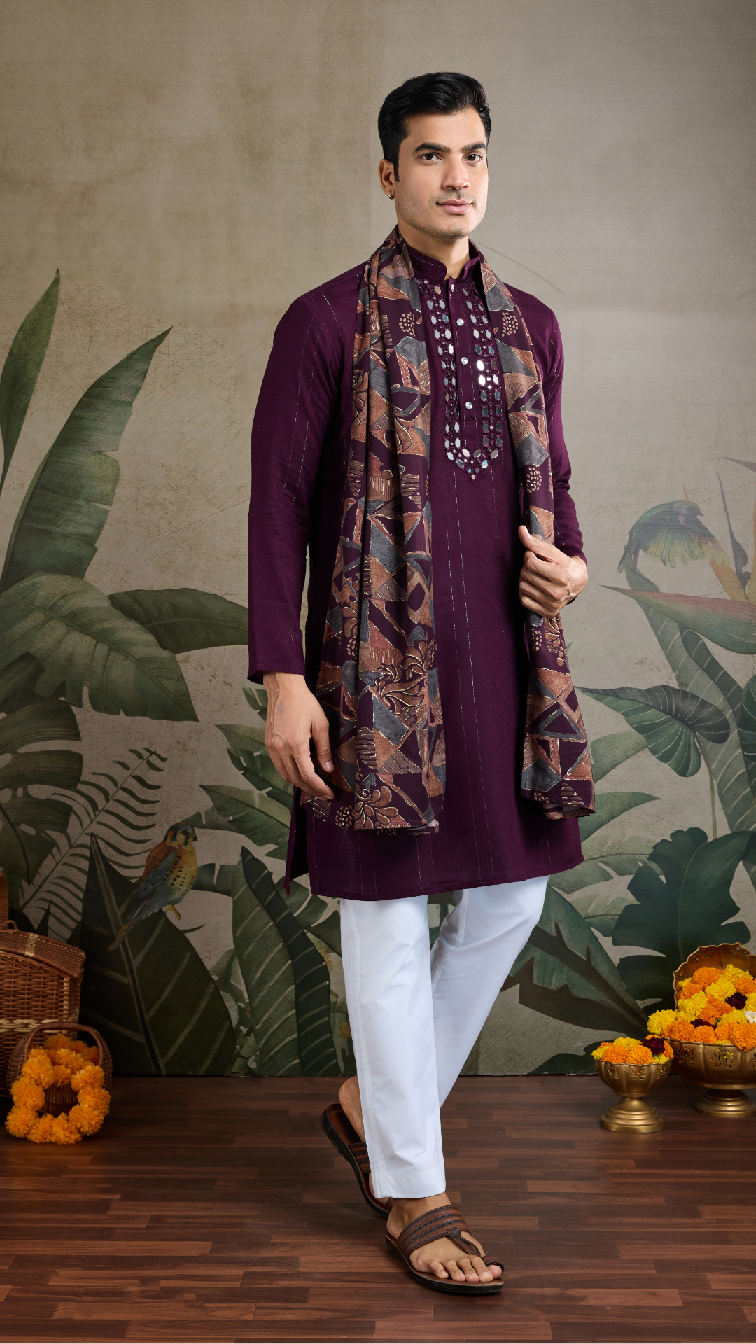 Purple Viscose Rayon Kurta with Jari & Mirror Work