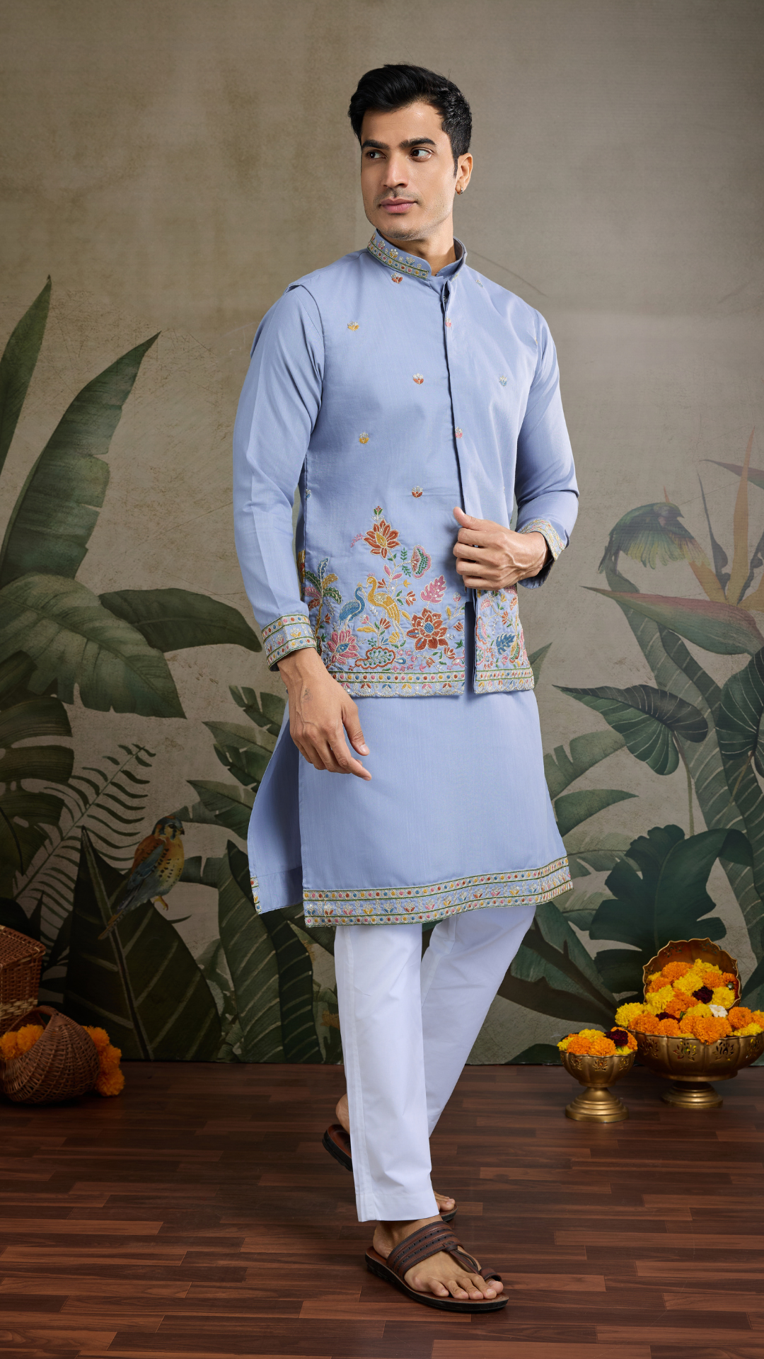 Sky Blue Men's Kurta Koti Set – Stylish & Elegant
