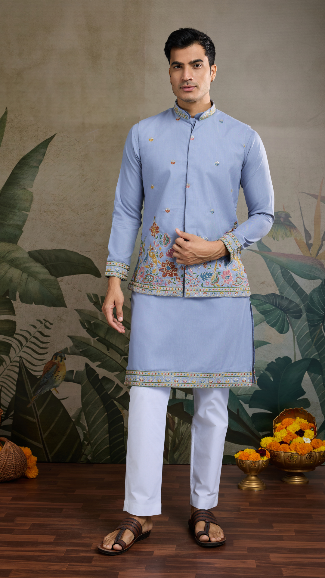 Sky Blue Men's Kurta Koti Set – Stylish & Elegant