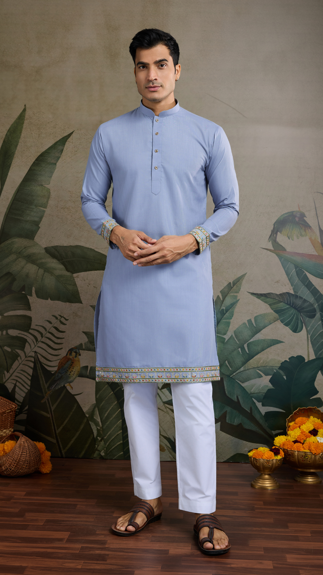 Sky Blue Men's Kurta Koti Set – Stylish & Elegant
