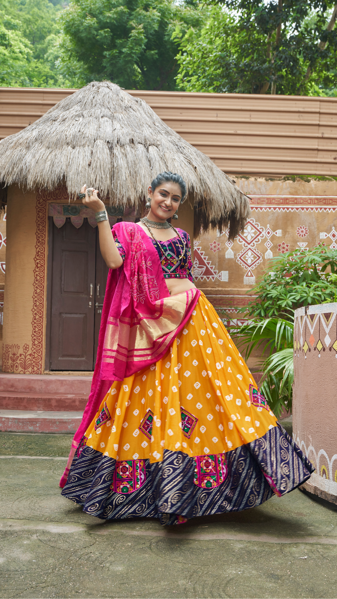 Beautiful Print with Yellow Chaniya Choli for Navratri