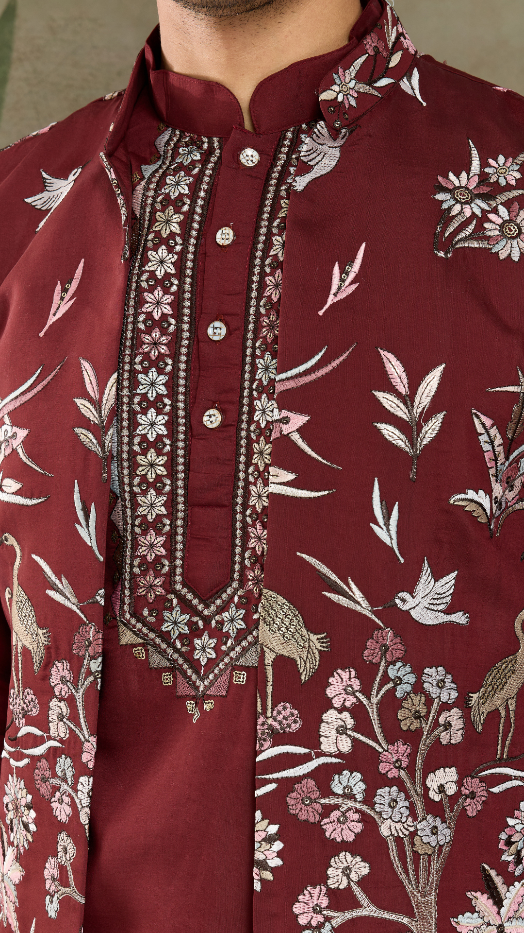 Wedding Special Maroon Kurta Pajama with Open Koti for Men
