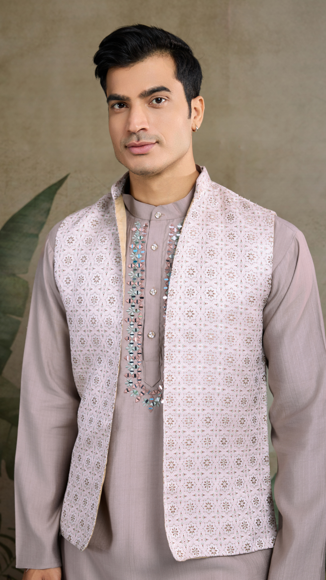 Designer Lavender Kurta & Open Koti for Men