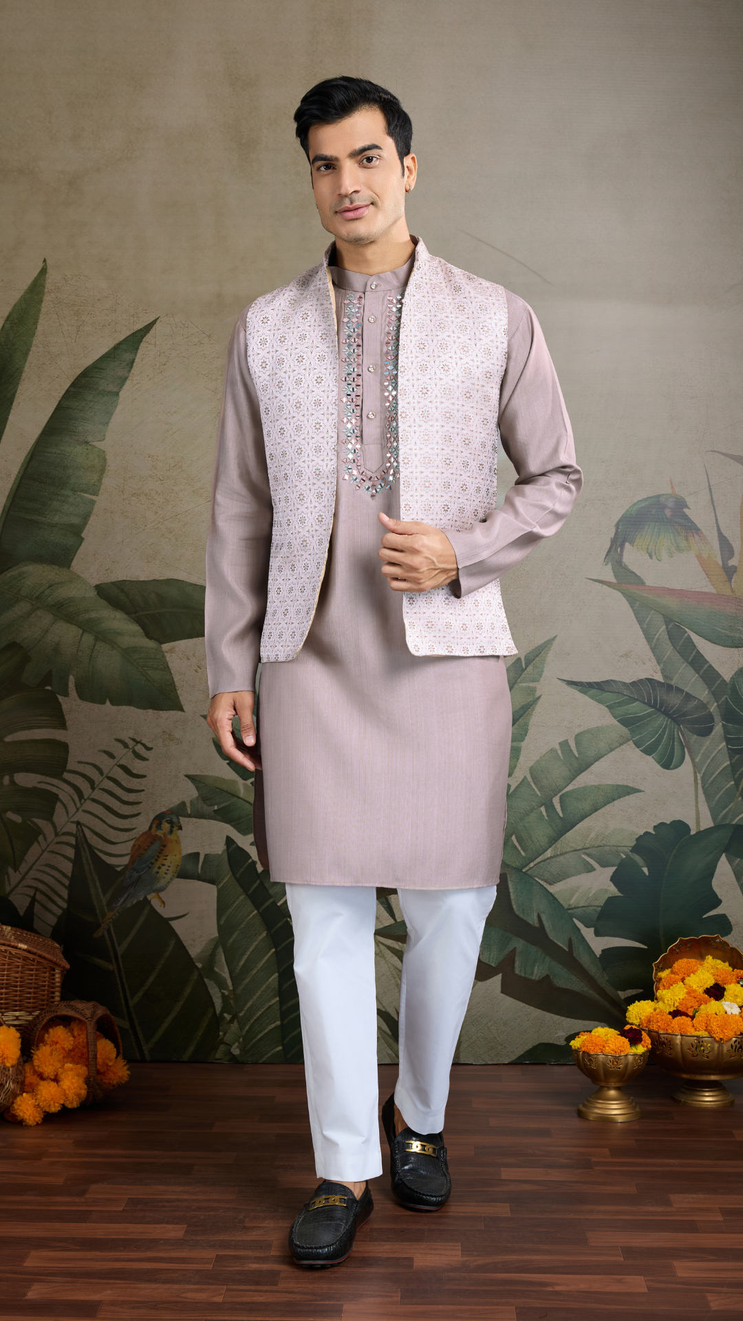 Designer Lavender Kurta & Open Koti for Men