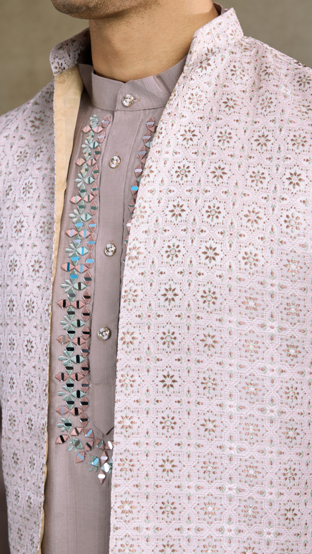 Designer Lavender Kurta & Open Koti for Men
