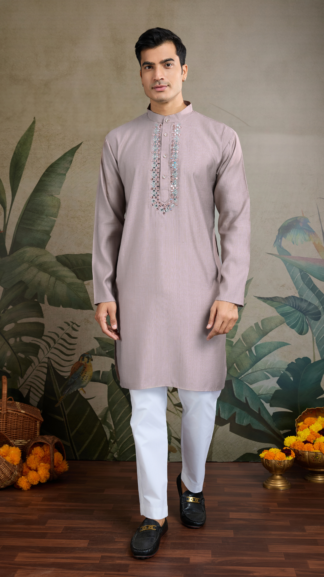 Designer Lavender Kurta & Open Koti for Men