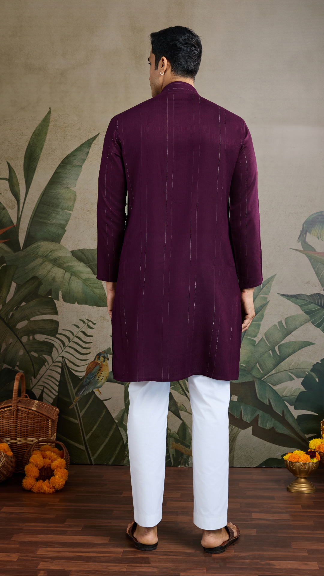 Purple Viscose Rayon Kurta with Jari & Mirror Work