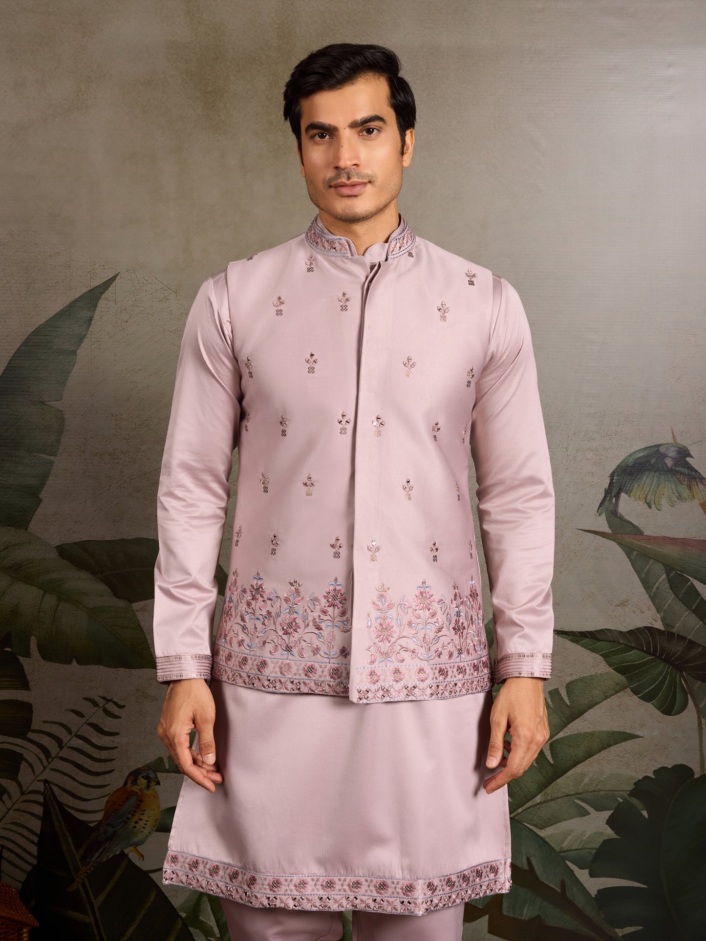 Boutique Style Unique Light Pink Kurta Koti Set for Men