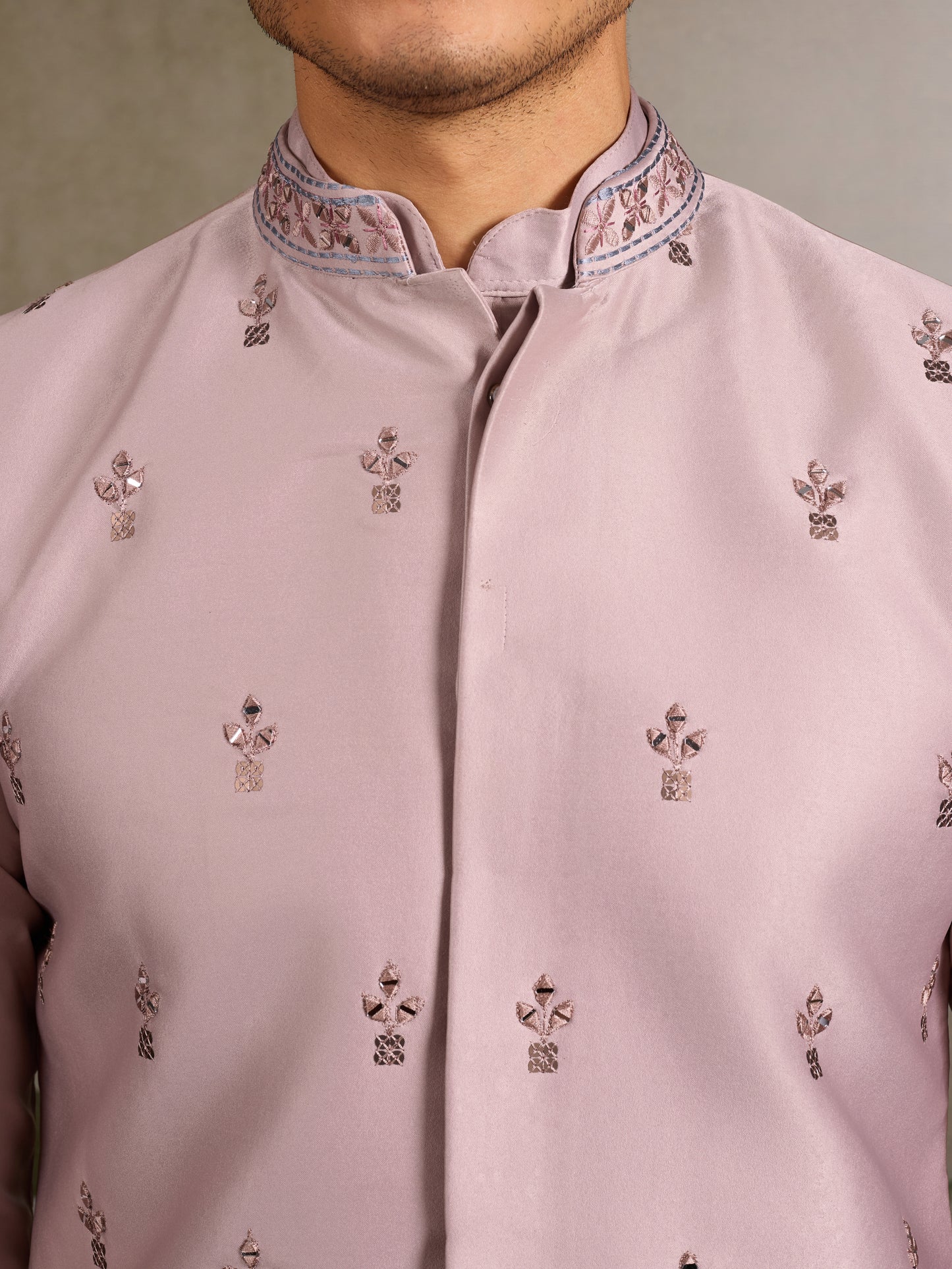 Boutique Style Unique Light Pink Kurta Koti Set for Men