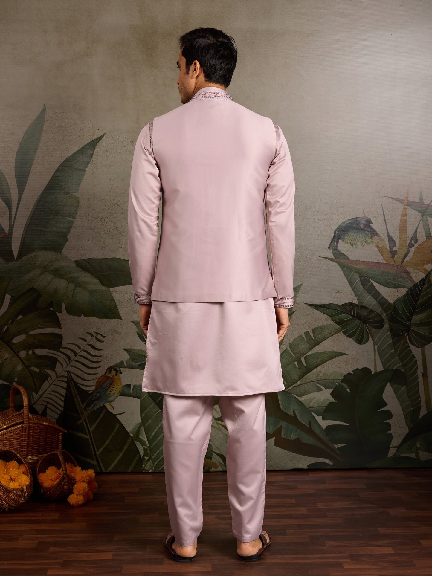 Boutique Style Unique Light Pink Kurta Koti Set for Men
