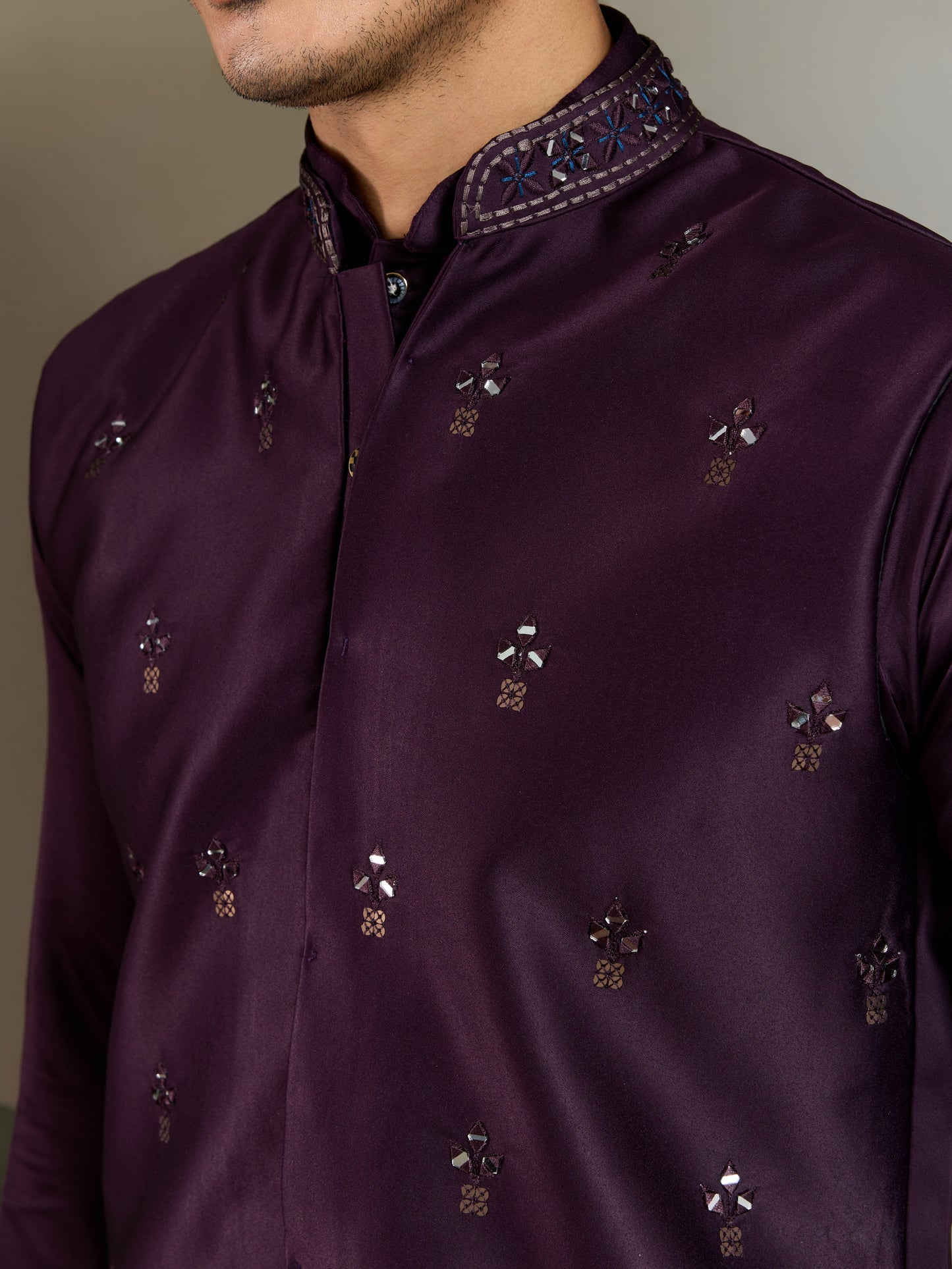 Wedding Special Purple Kurta Koti Set for Men