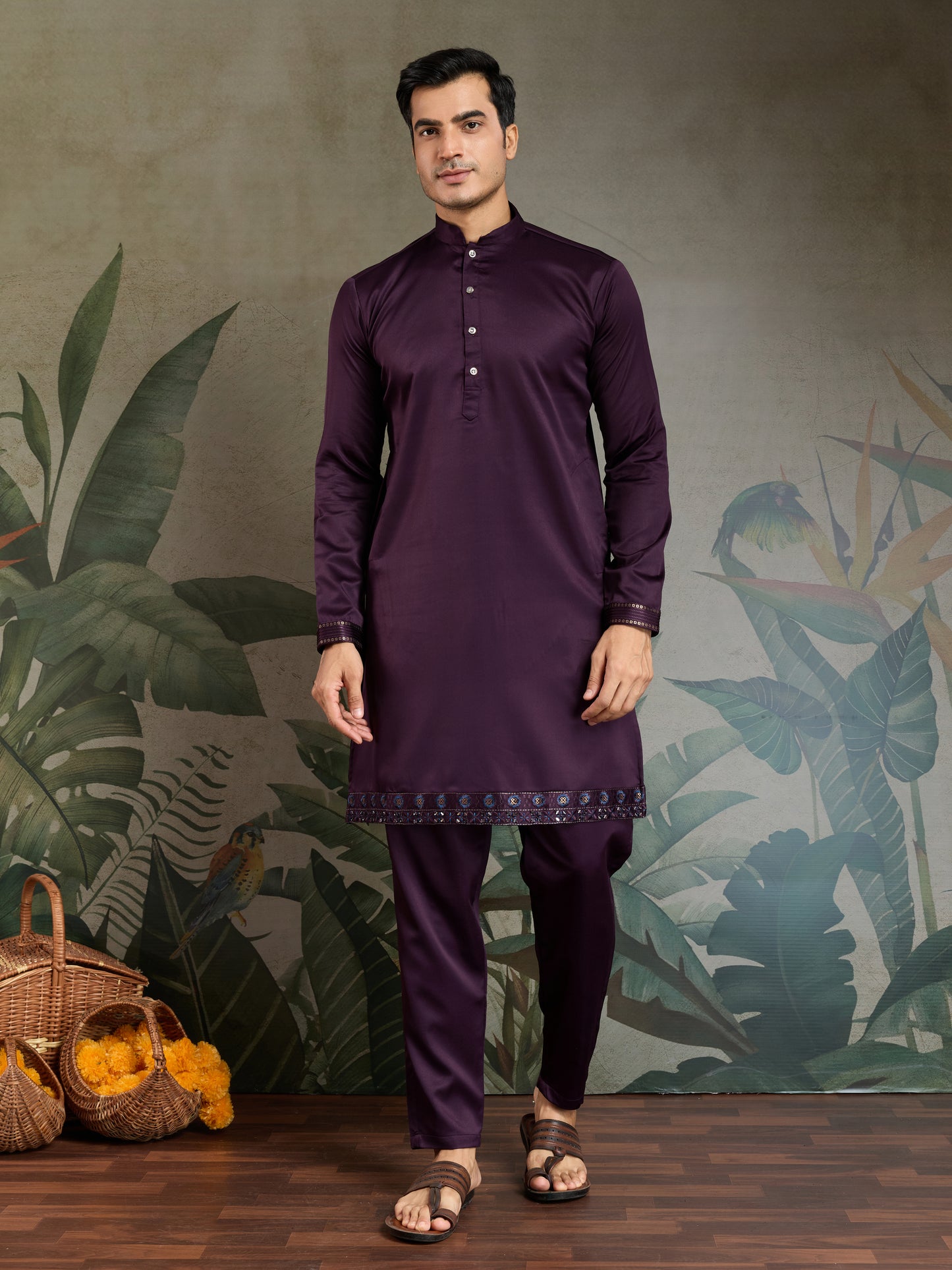 Wedding Special Purple Kurta Koti Set for Men