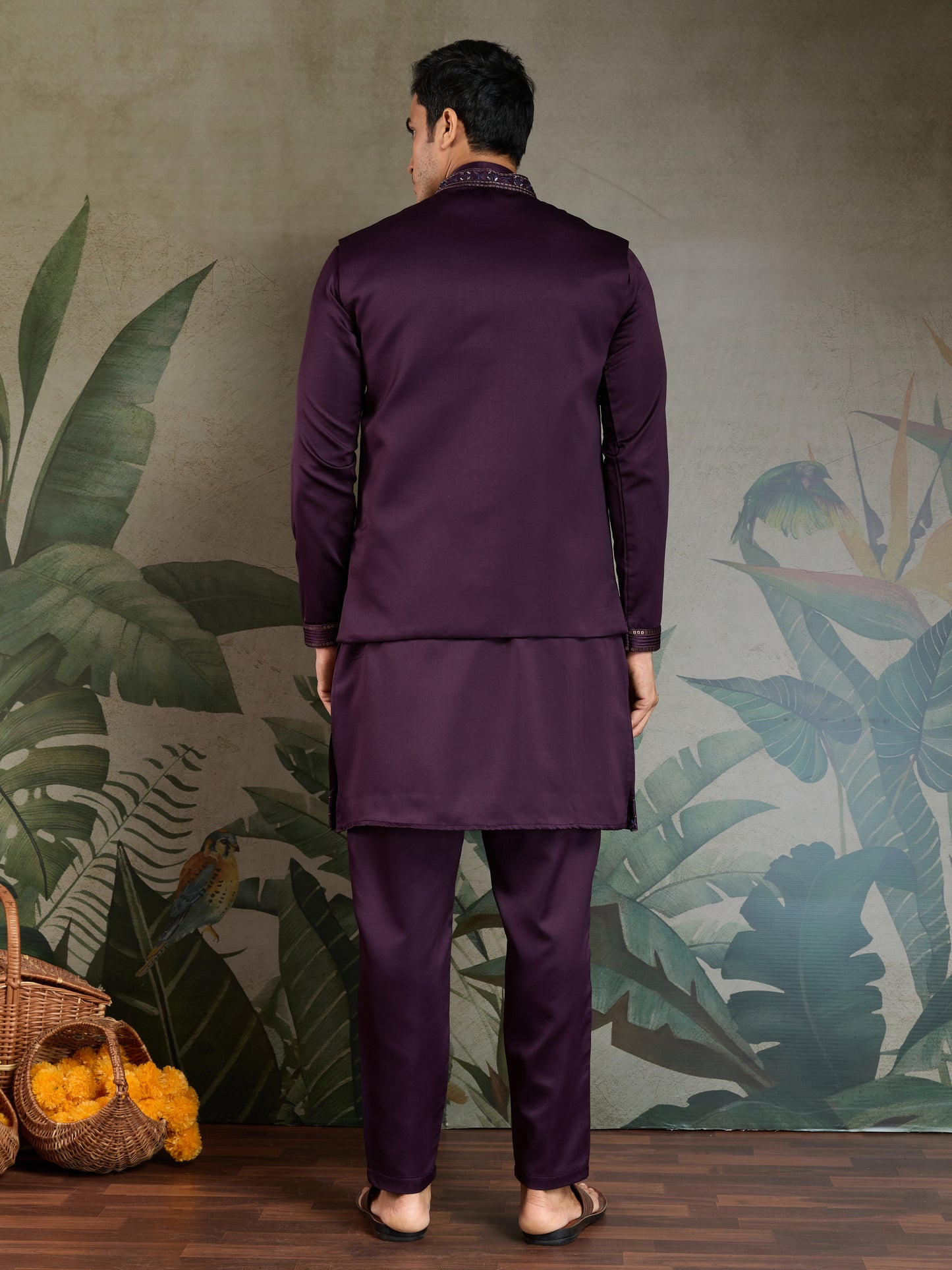 Wedding Special Purple Kurta Koti Set for Men