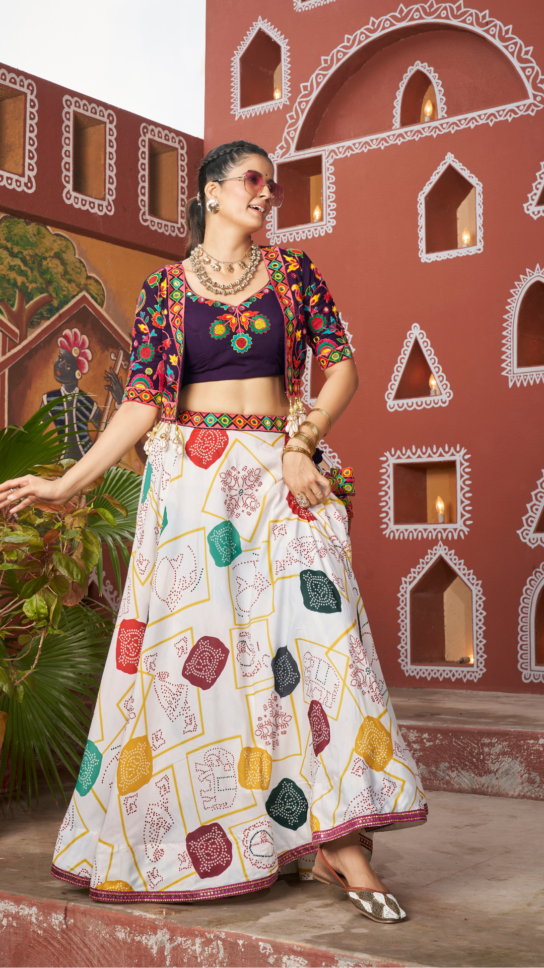 Beautiful White Jacket Style Navratri Lehenga Choli
