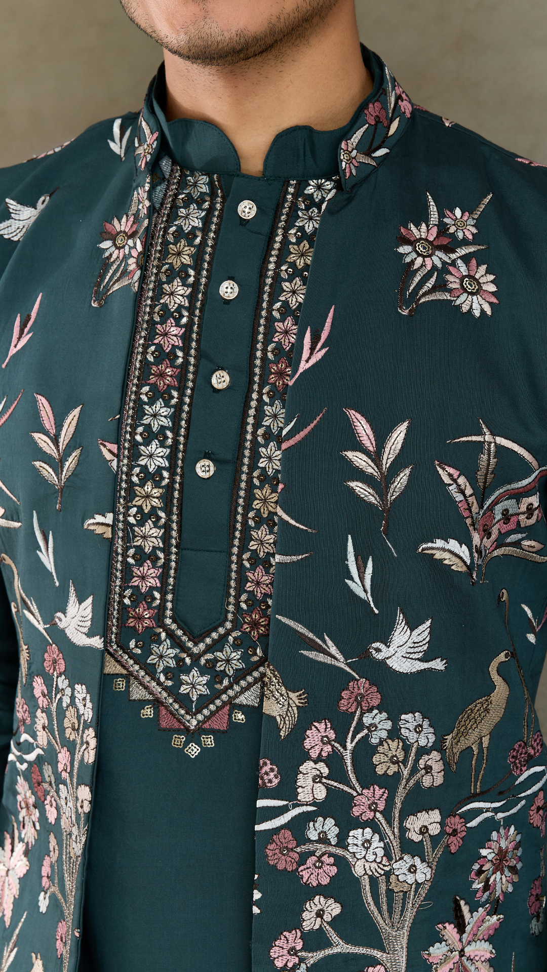Traditional Green Kurta Pajama with Stylish Open Jacket
