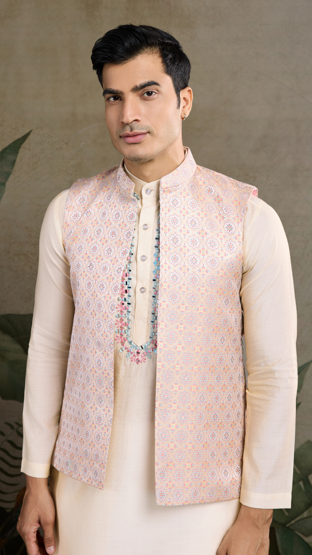 Traditional Beige Kurta Set with Koti Jacket