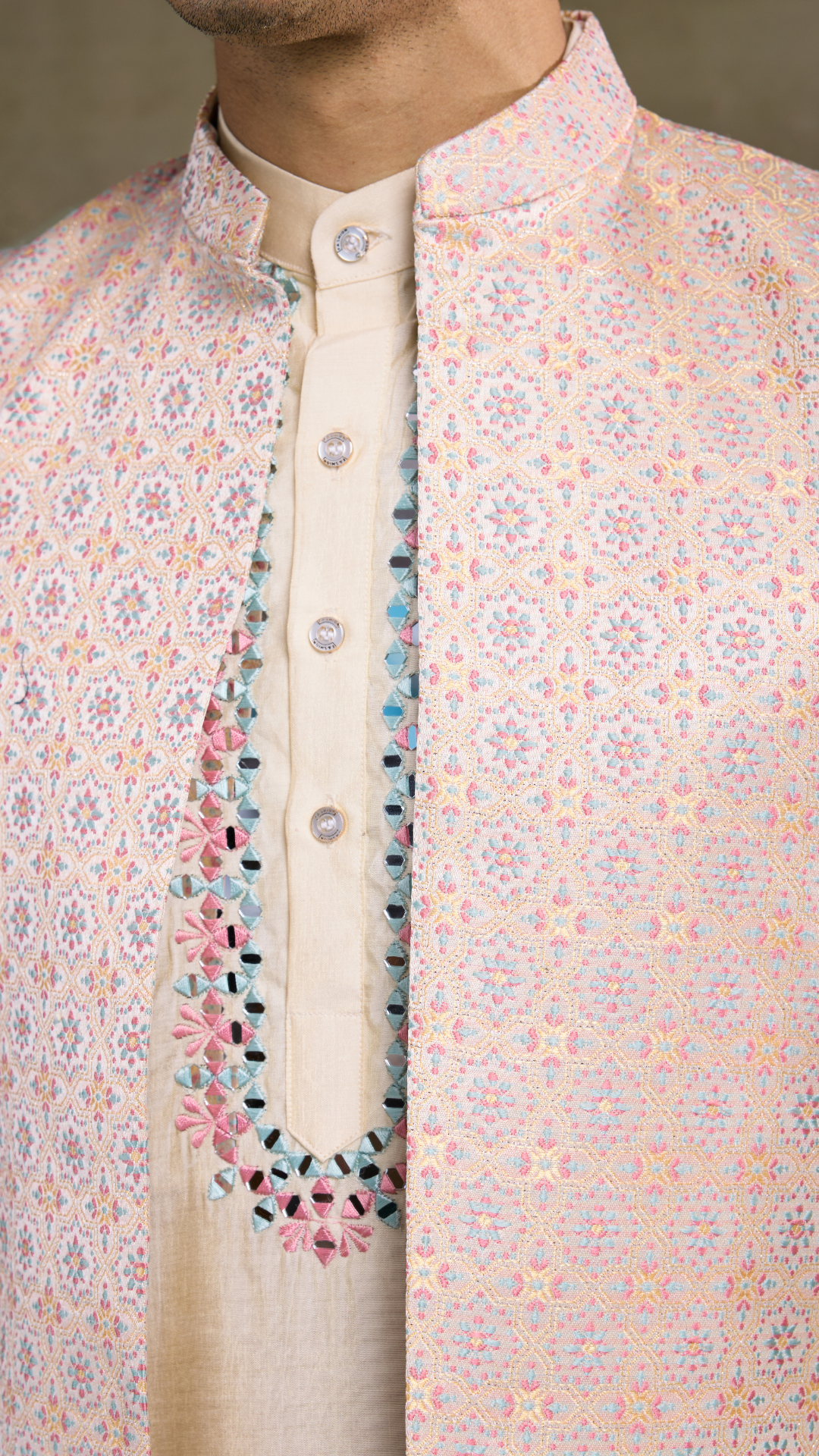 Traditional Beige Kurta Set with Koti Jacket