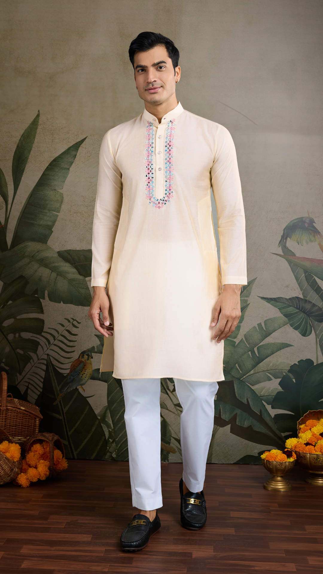Traditional Beige Kurta Set with Koti Jacket
