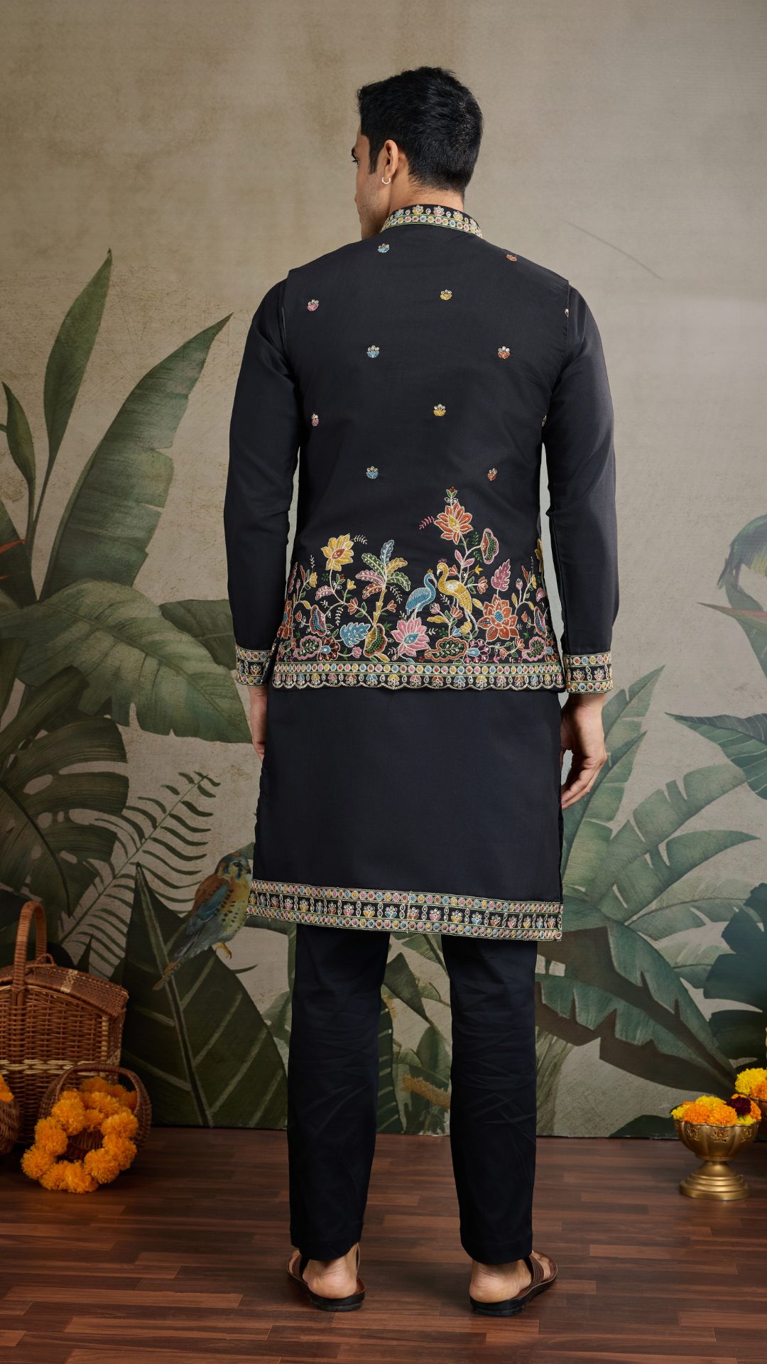 Designer Black Kurta with Embroidered Koti – Elegant Style