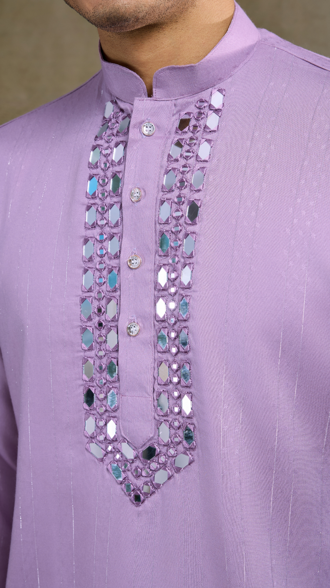 Dusty Pink Mirror Work Kurta for Men - Designer Wear