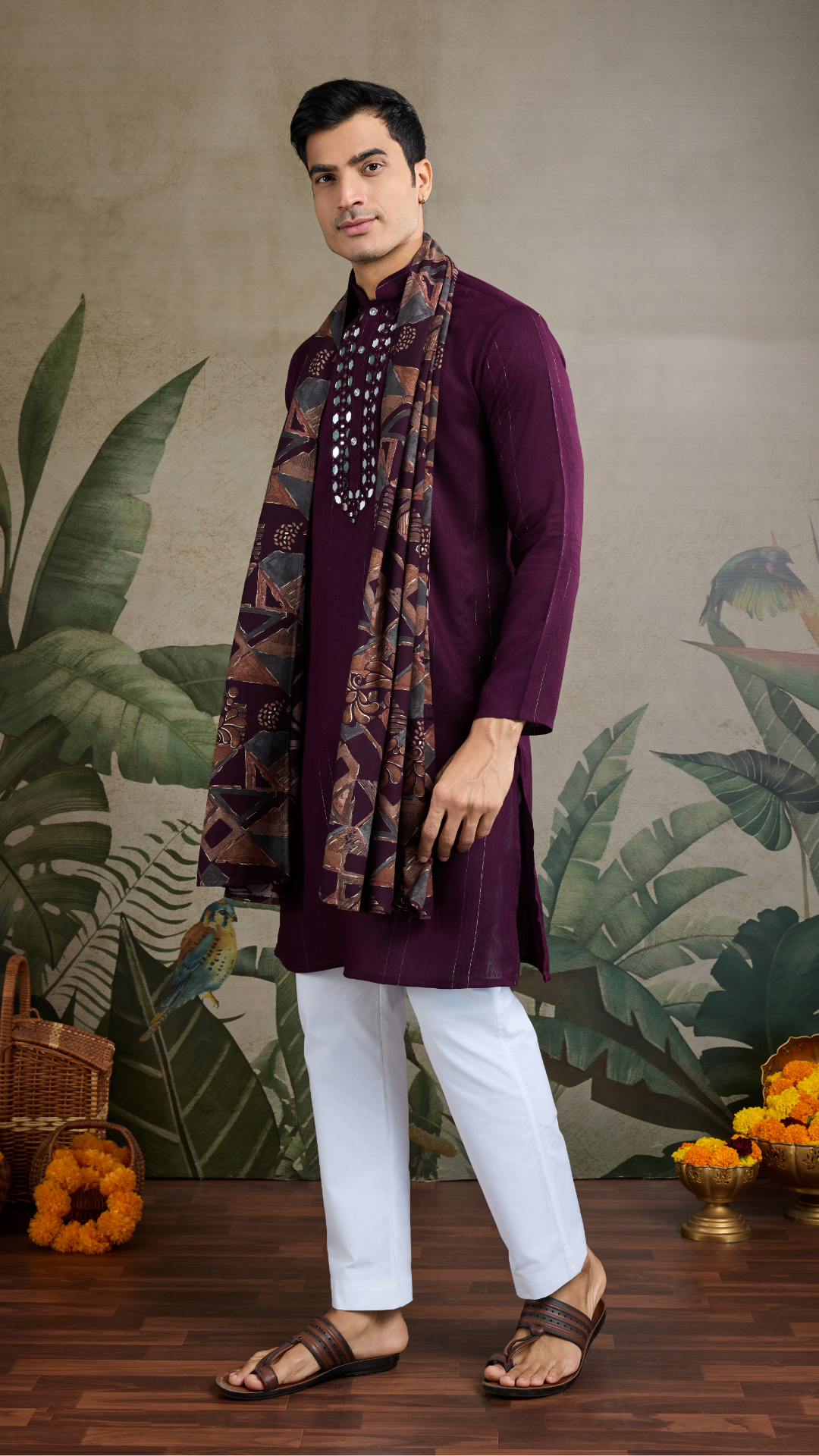 Purple Viscose Rayon Kurta with Jari & Mirror Work