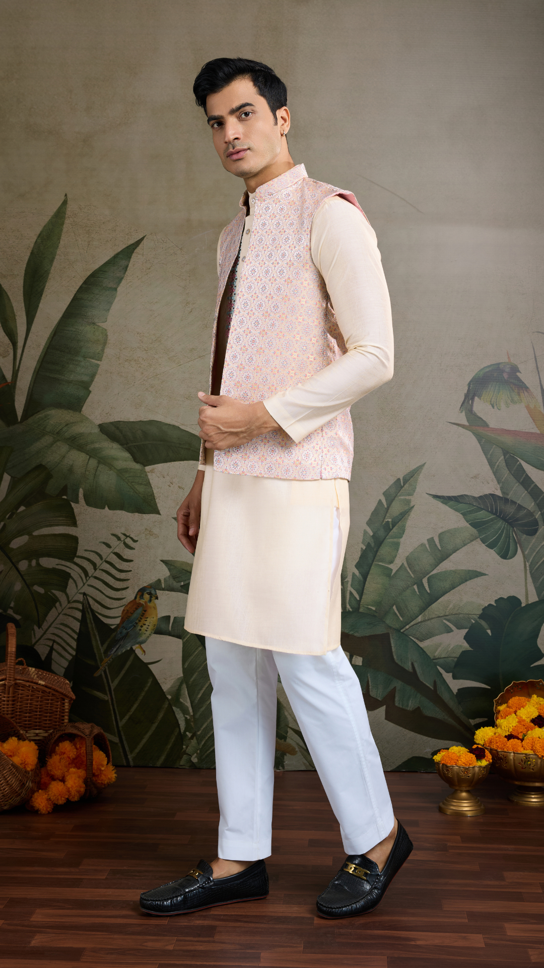 Traditional Beige Kurta Set with Koti Jacket