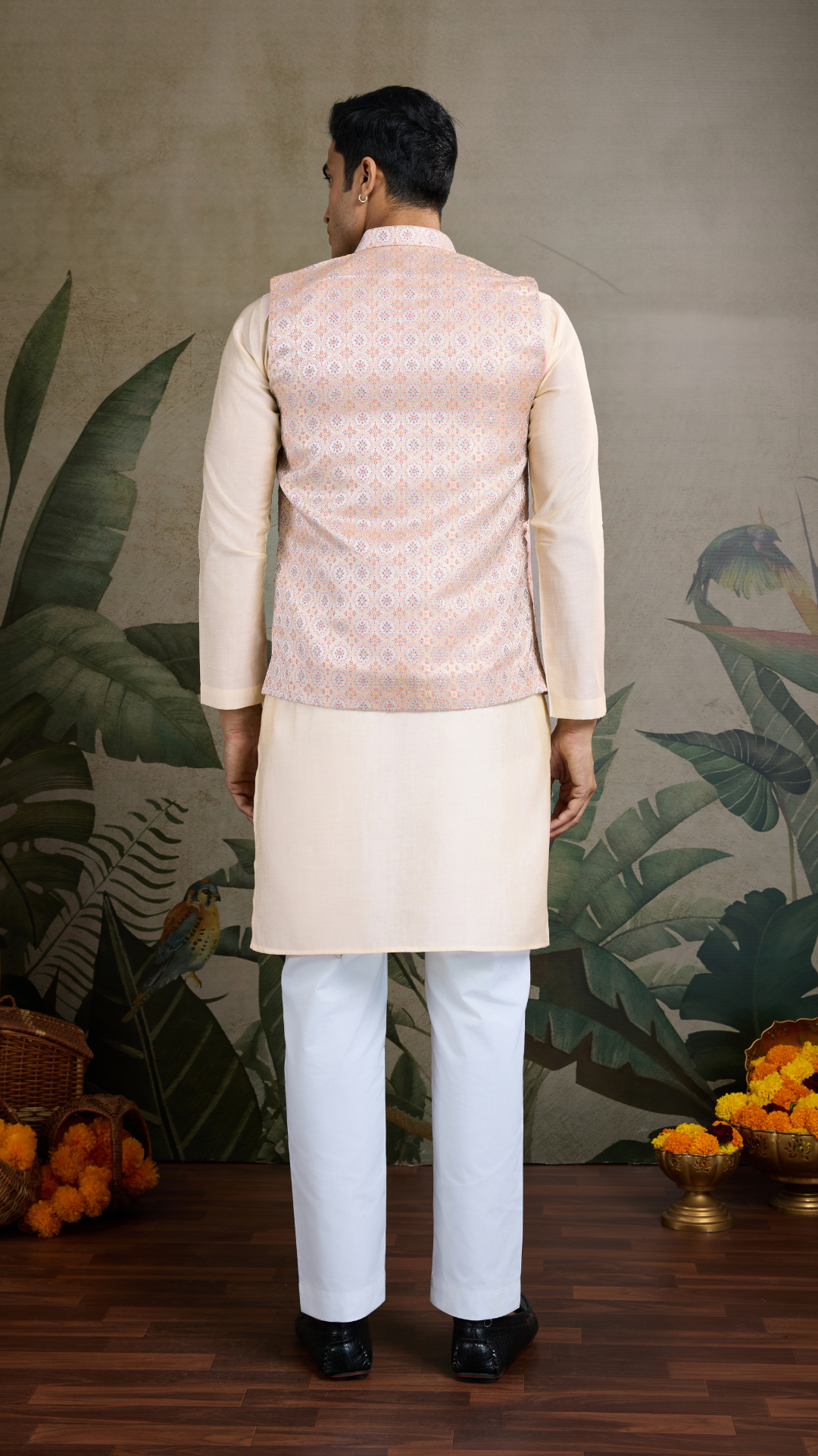 Traditional Beige Kurta Set with Koti Jacket
