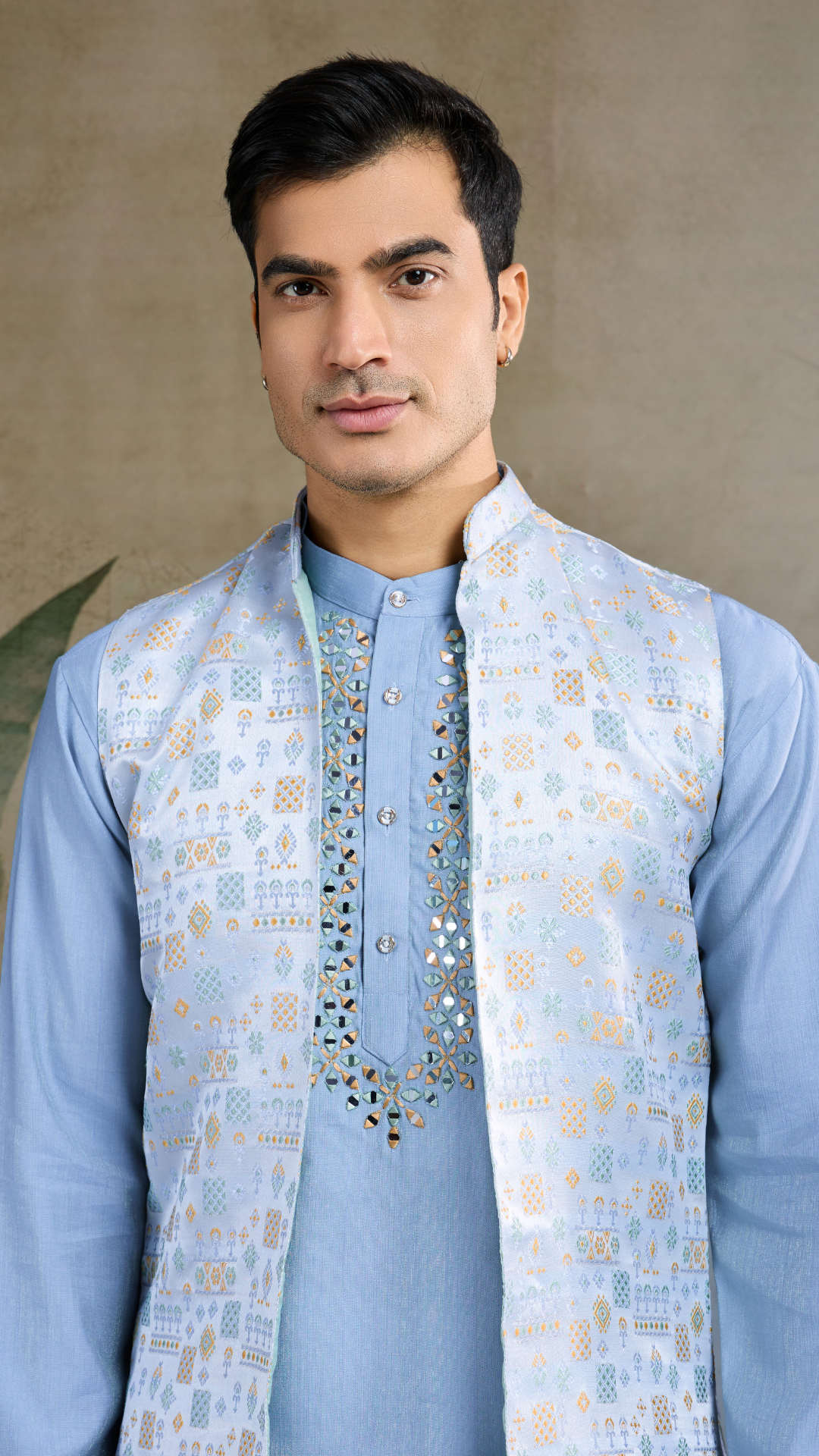 Festive Wear Blue Silk Kurta with Jacquard Koti