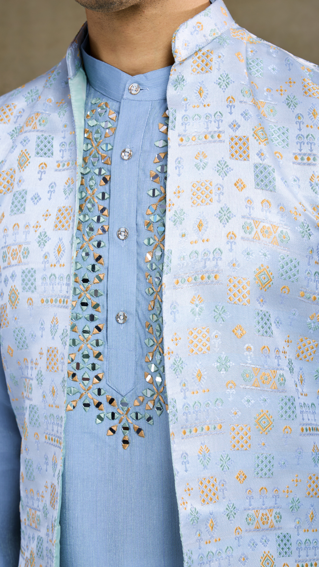 Festive Wear Blue Silk Kurta with Jacquard Koti