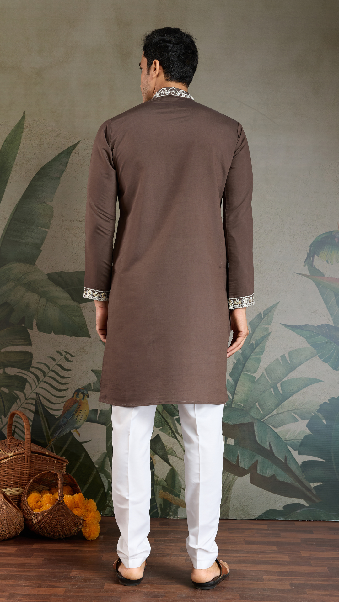 Wedding Functions Chocolate Gray Embroidered Kurta