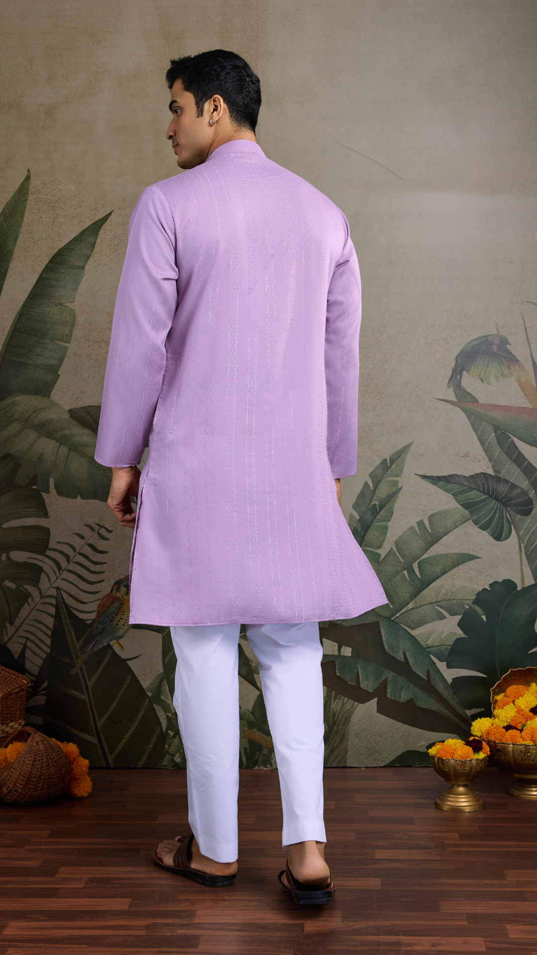 Dusty Pink Mirror Work Kurta for Men - Designer Wear