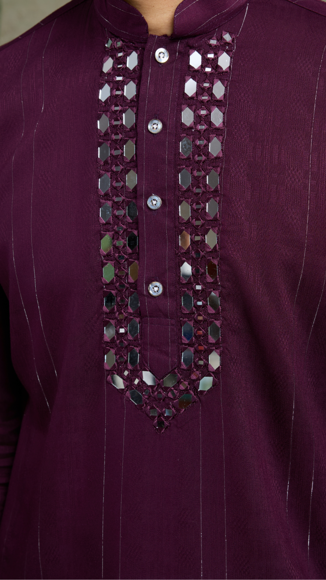 Purple Viscose Rayon Kurta with Jari & Mirror Work