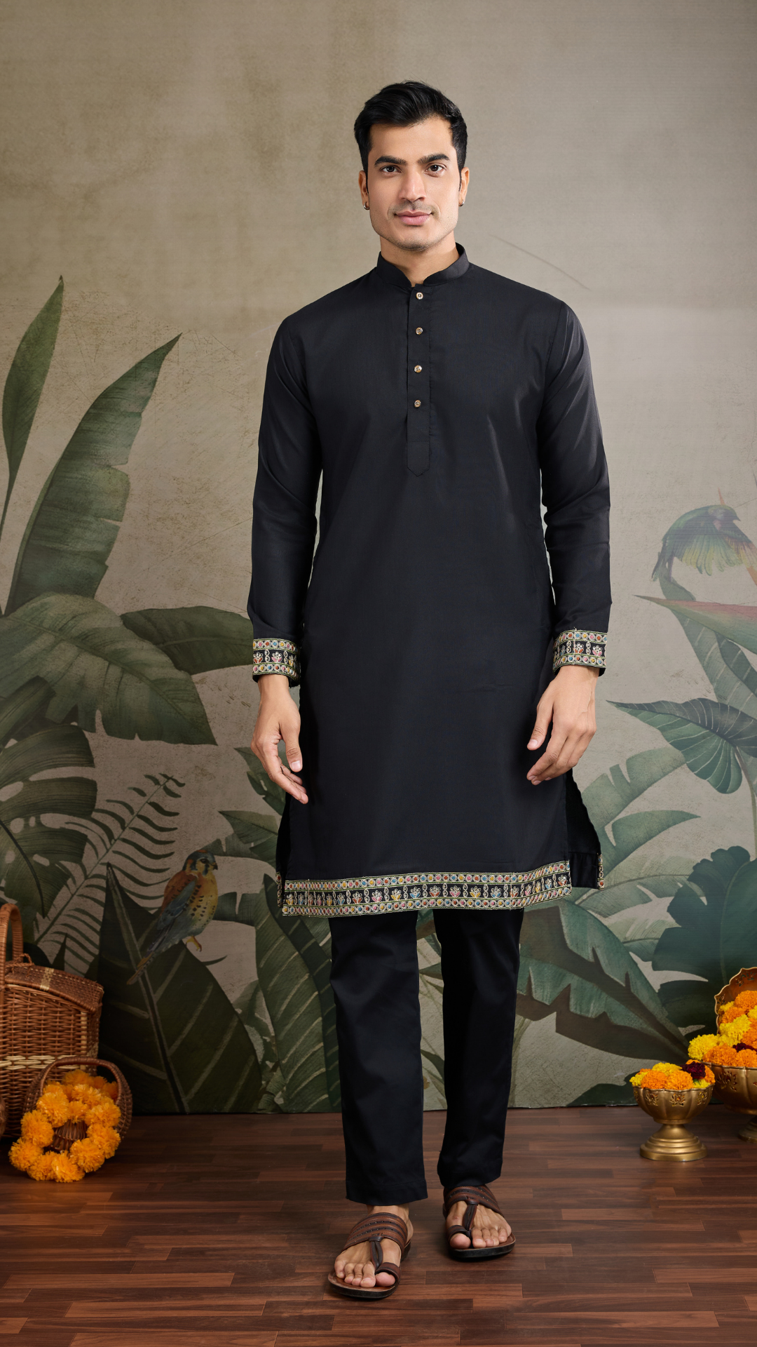Designer Black Kurta with Embroidered Koti – Elegant Style
