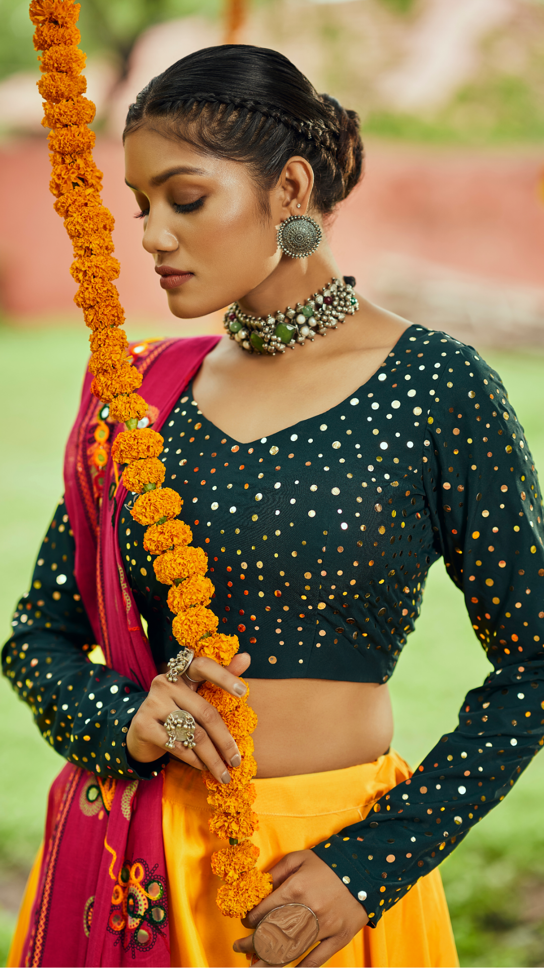 Yellow Maslin Cotton Digital Printed Work Navratri Lehenga