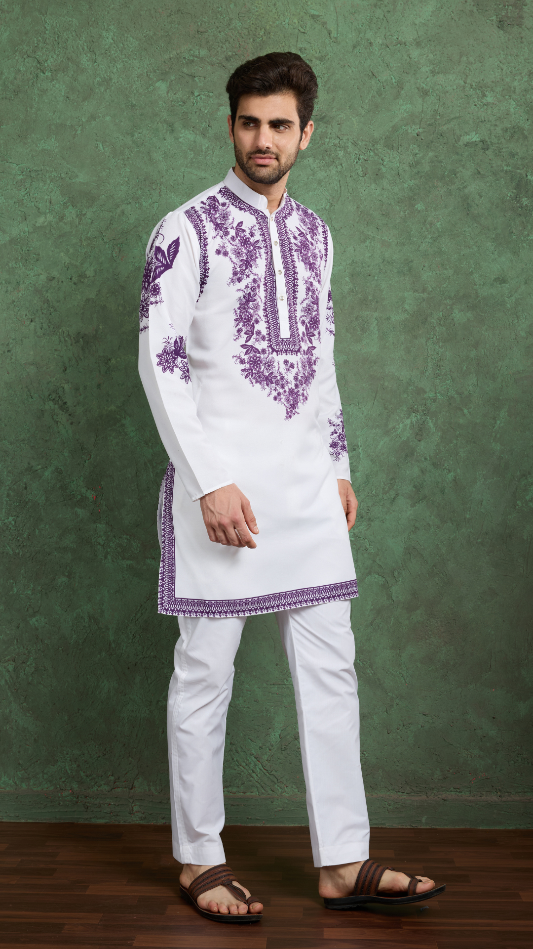 Purple Color Digital Printed Gents Kurta Pyjama