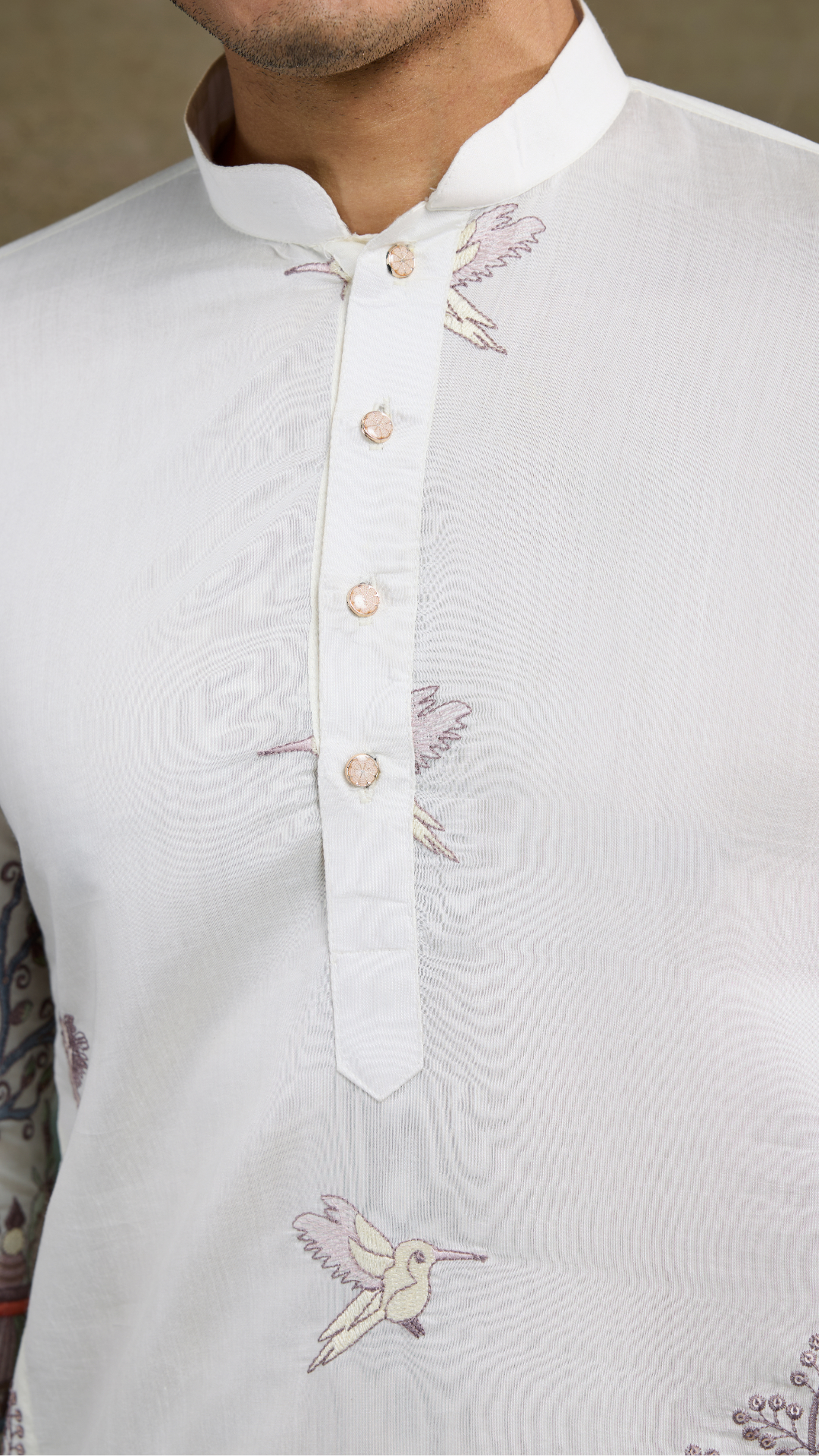 Designer White Silk printed kurta for men